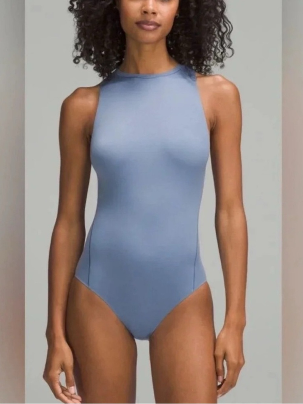 Women’s High-Neck One-Piece Swimsuit in Dusty Blue